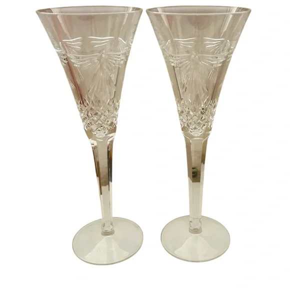 Waterford Crystal Millennium Collection Peace Dove Champagne Flutes -Pair